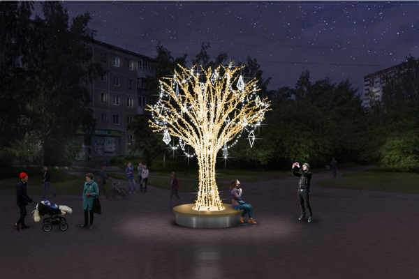В сквере Дружбы на Ясной появилось светящееся дерево - Фото 1
