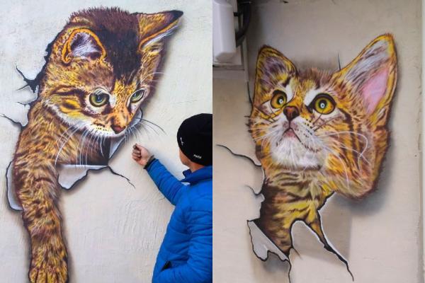 Екатеринбург – город кошачьего стрит-арта. Подборка граффити с изображением усатых в честь Дня кошек - Фото 23