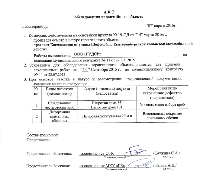 Акт обследования участка дороги образец