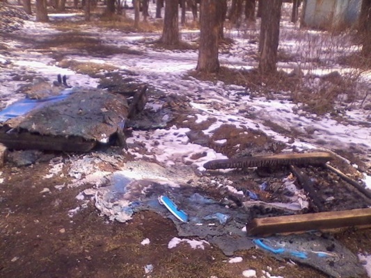 Цивилизации конец! В Екатеринбурге на конечной остановке автобусов «Сосновый бор» сгорели биотуалеты - Фото 1