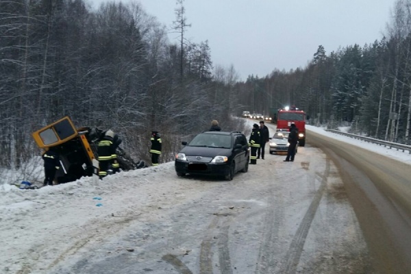 Под Верхней Пышмой перевернулся микроавтобус. По предварительным данным, пострадали пять человек - Фото 1
