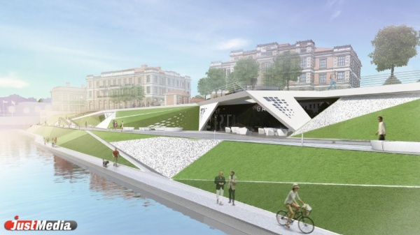 Вид набережной на Горького будет перекликаться с «Ананасом» Фостера. Обновленным берег Исети предстанет в сентябре 2016 года