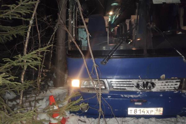 В Свердловской области пассажирский автобус вылетел с проезжей части в кювет - Фото 1