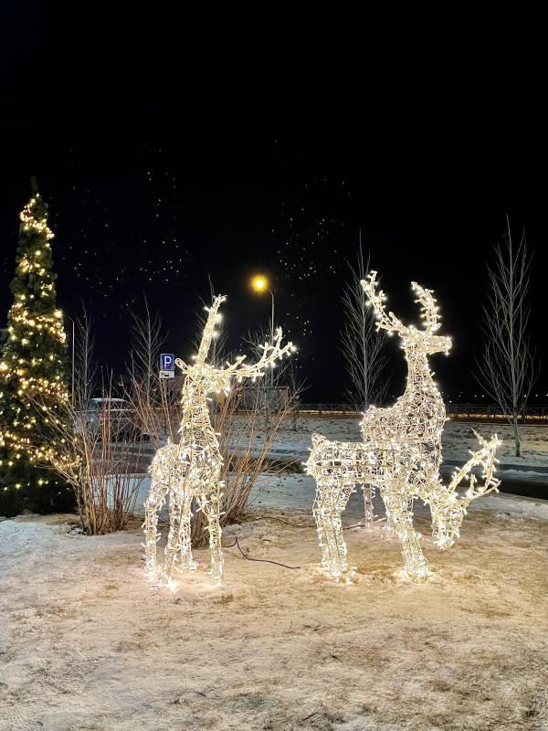 Шторы из гирлянд, светящиеся олени и качель-кольцо. Смотрим, как украшают свои территории ЖК Екатеринбурга - Фото 5