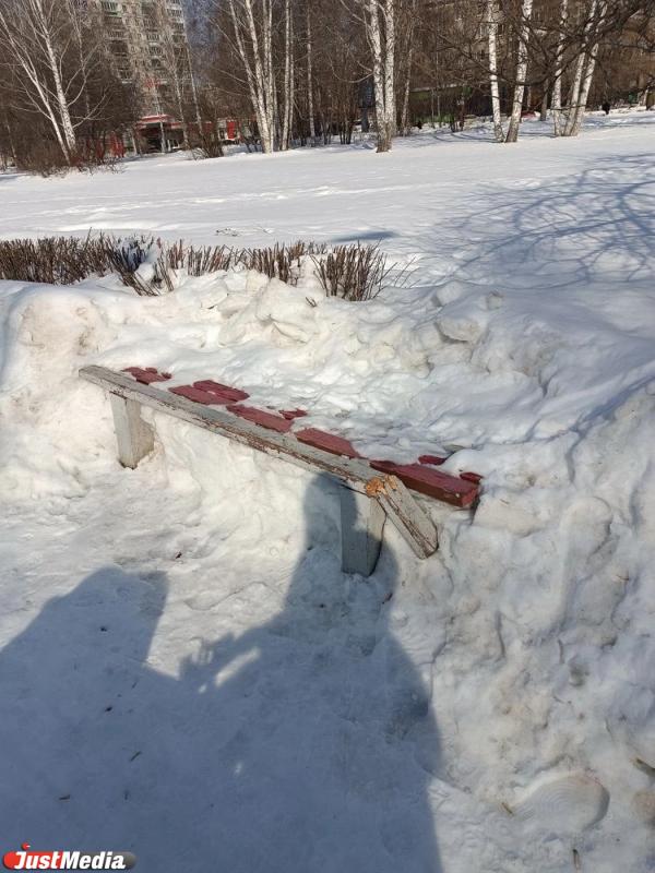 Урны переполнены, скамейки – в снегу: екатеринбуржцы пожаловались на отсутствие уборки в парке Архипова - Фото 4